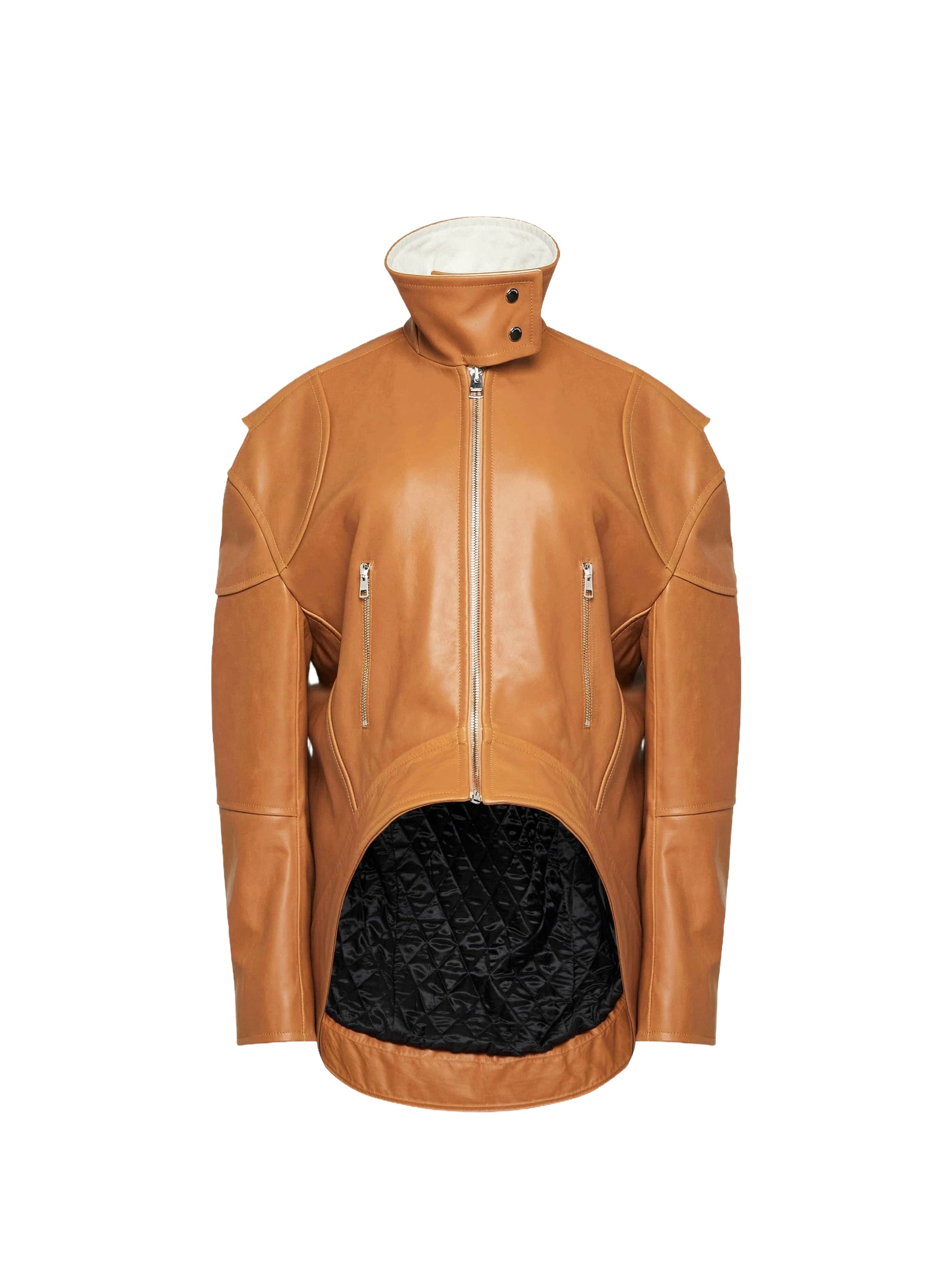 Veste à col haut en cuir - Tan