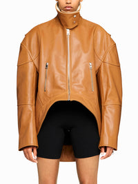 Veste à col haut en cuir - Tan