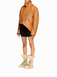 Veste à col haut en cuir - Tan