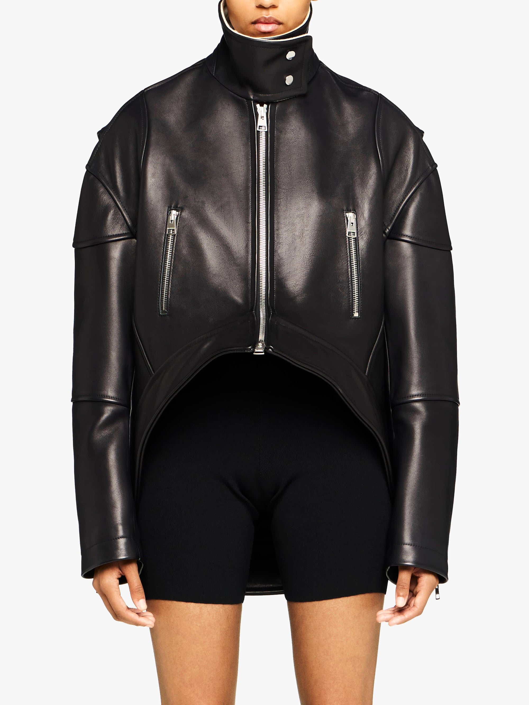 Veste À Col Haut Et Ourlet Arrondis - Black