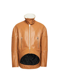 Veste à col haut en cuir - Tan