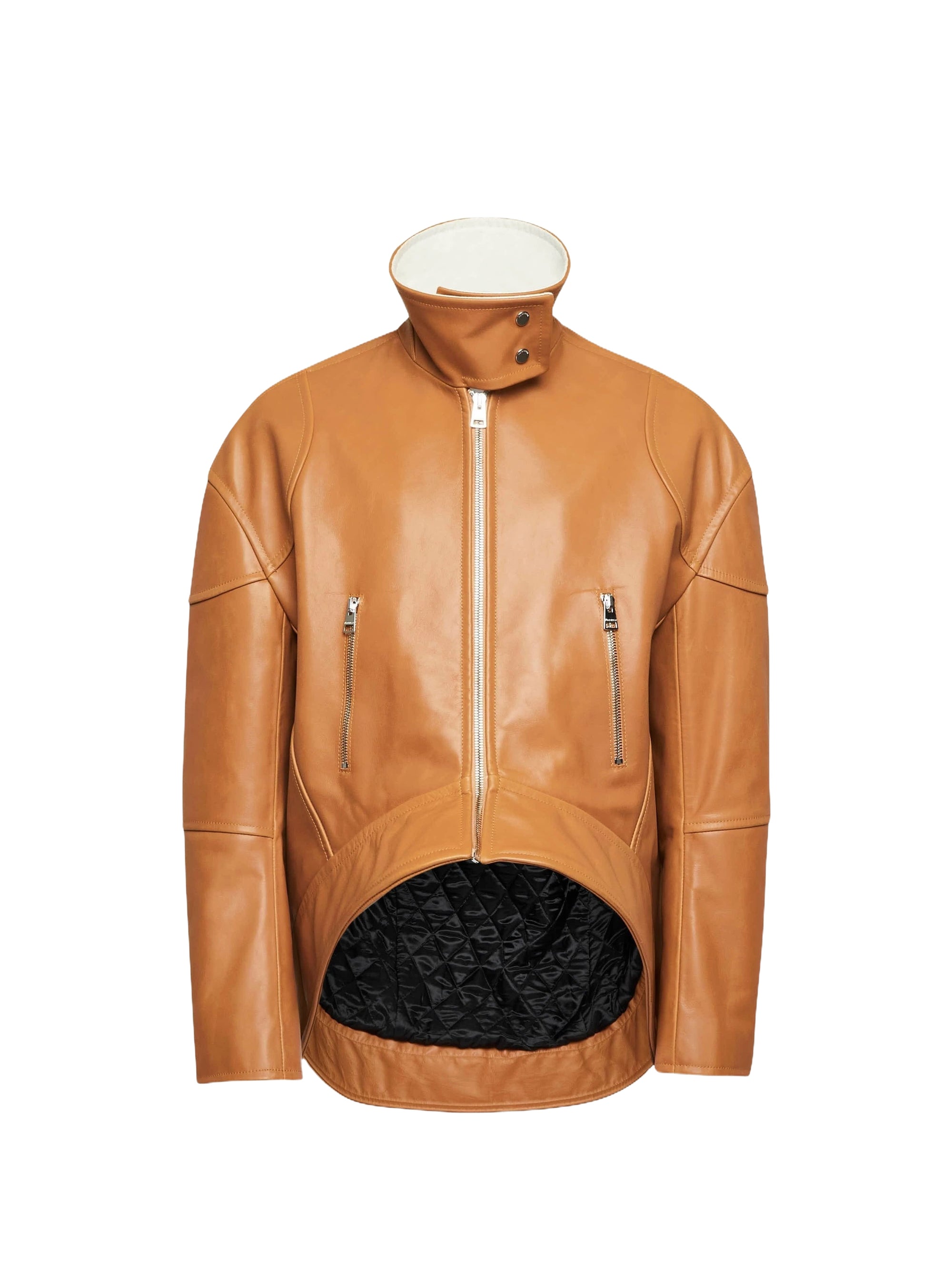 Veste à col haut en cuir - Tan