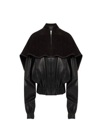 Veste bomber à col parapluie en cuir - Black