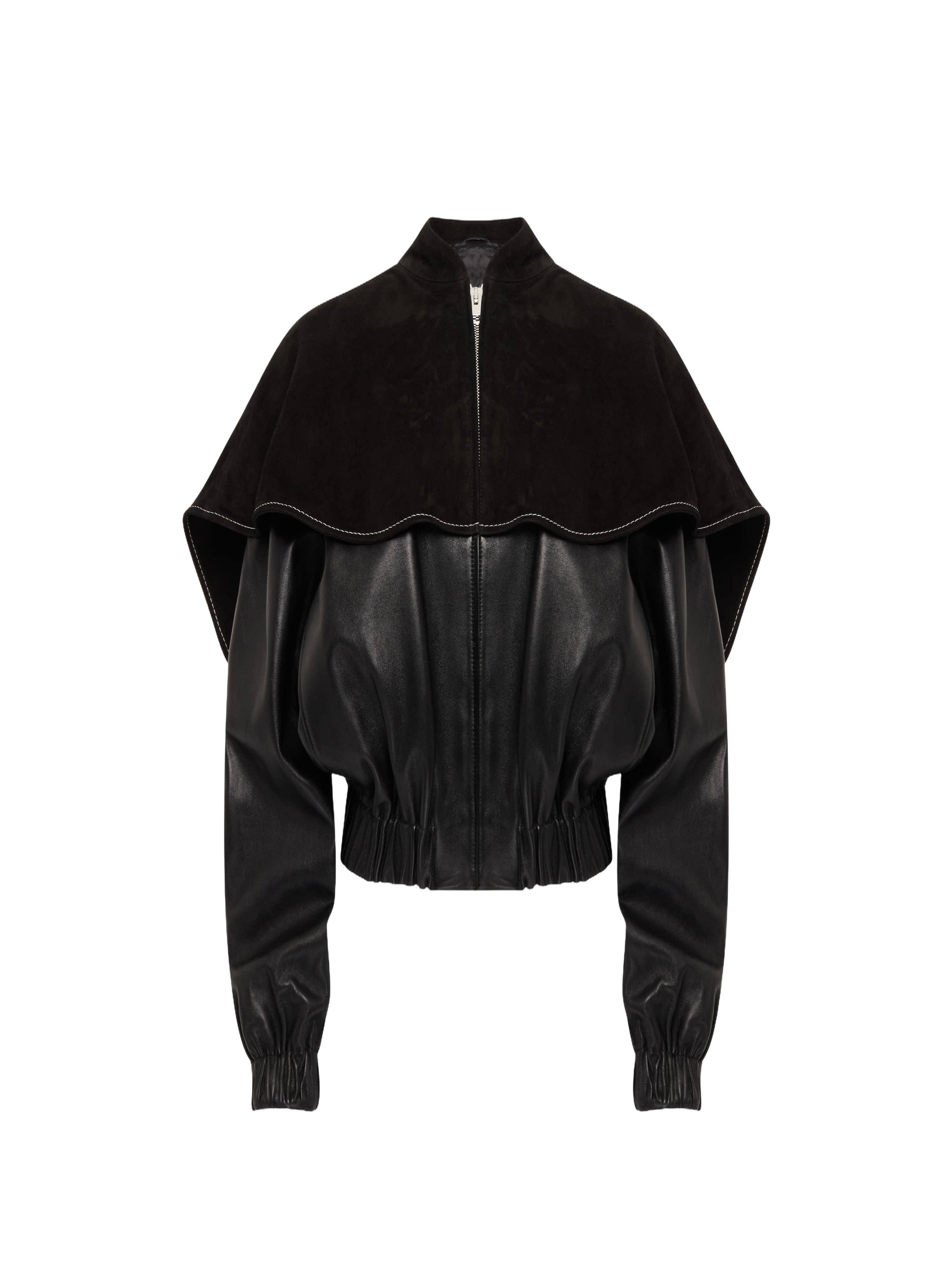 Veste bomber à col parapluie en cuir - Black