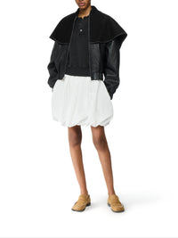 Veste bomber à col parapluie en cuir - Black