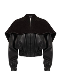Veste bomber à col parapluie en cuir - Black