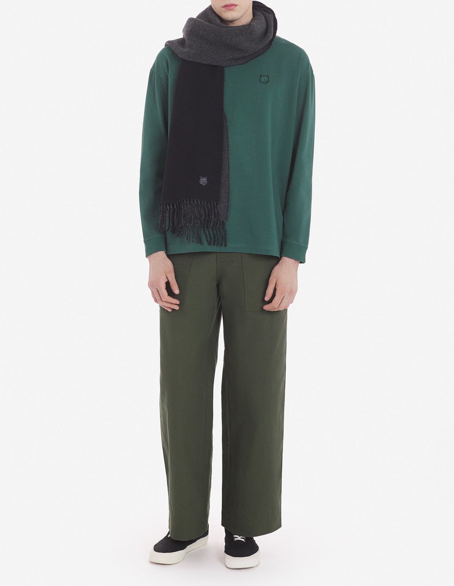Bold Fox Head long-sleeved T-shirt with crest - Bottle Green