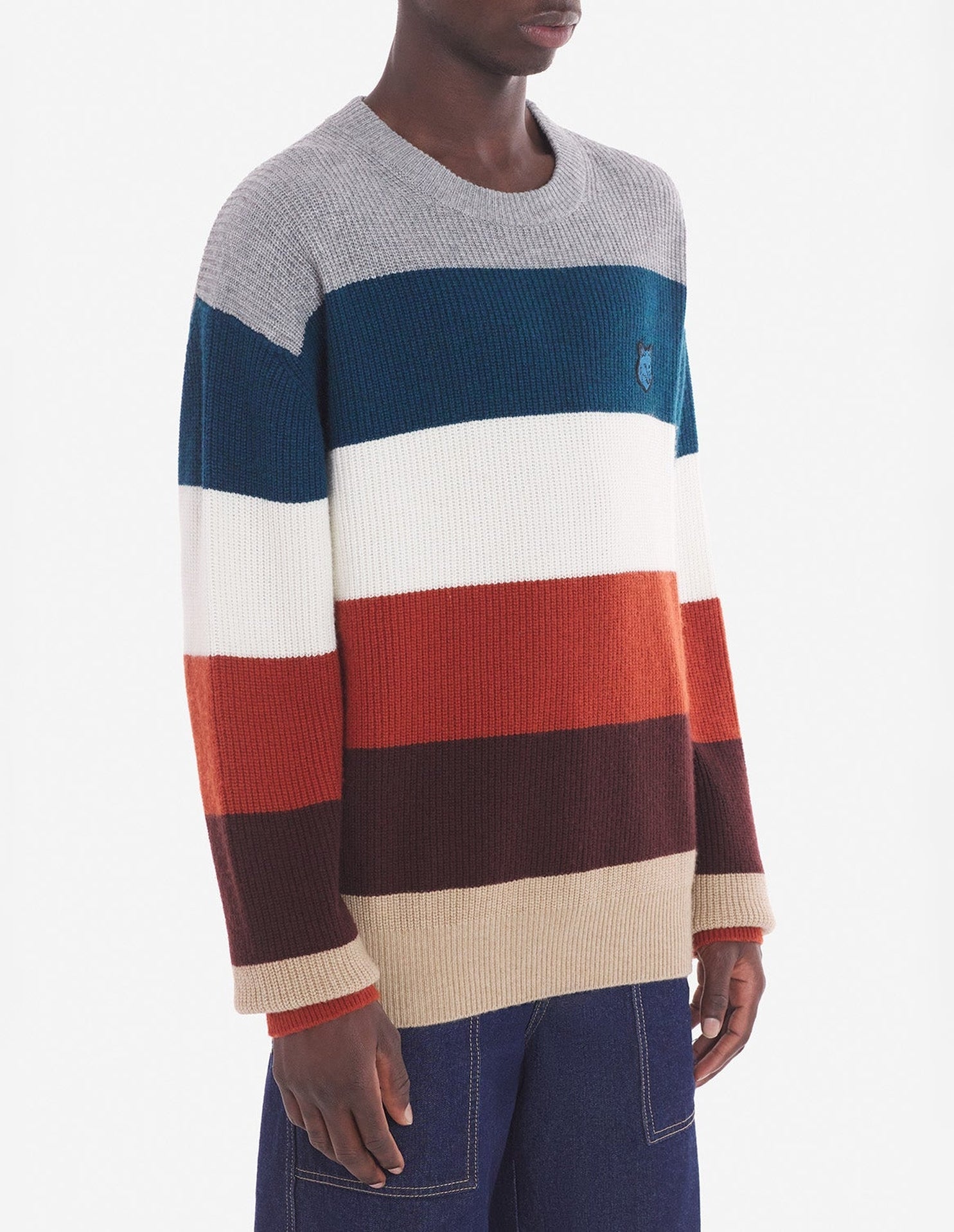 Fox ribbed jumper in wool and cashmere - White Stripes