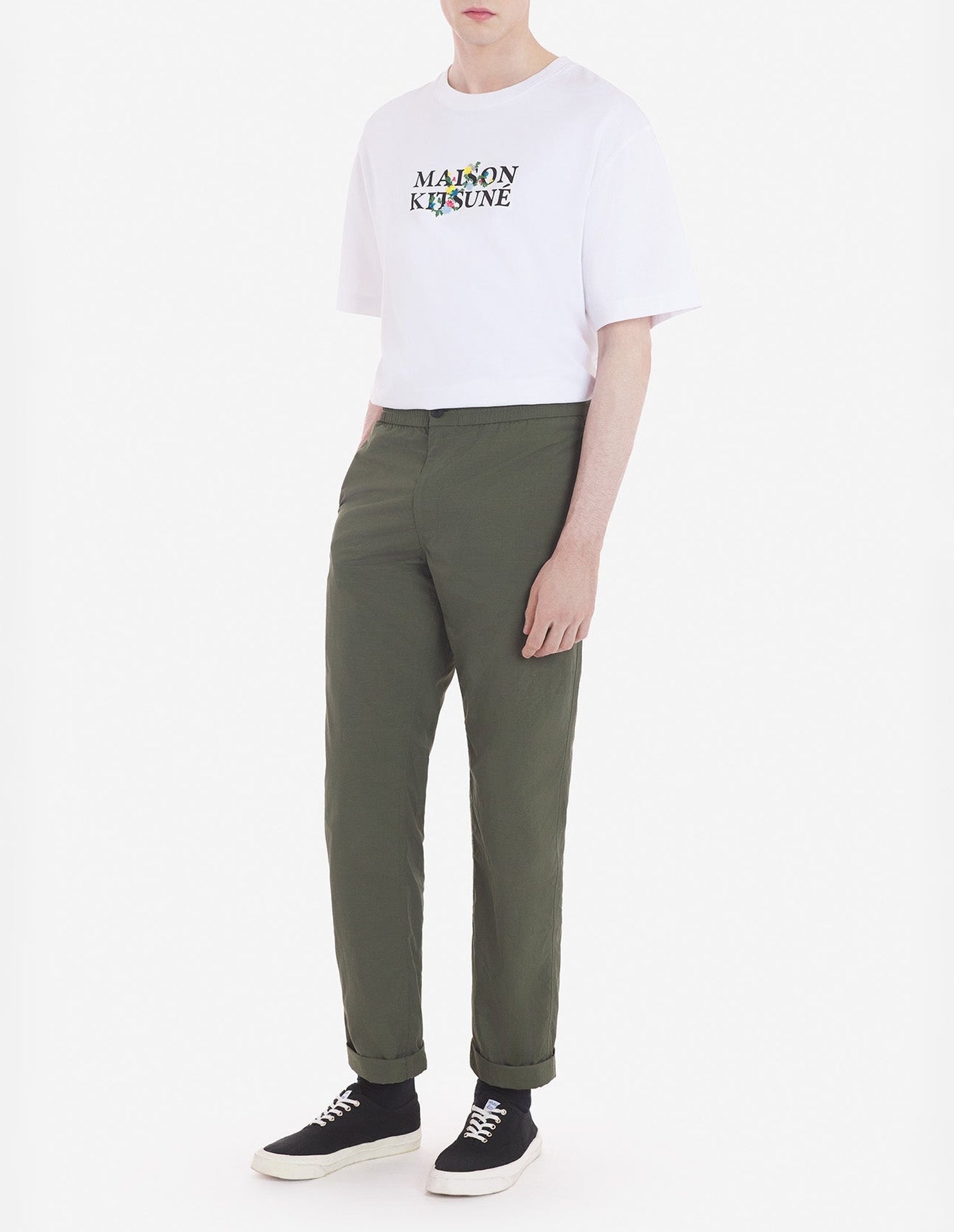 Straight-leg casual trousers with badge - Military Green