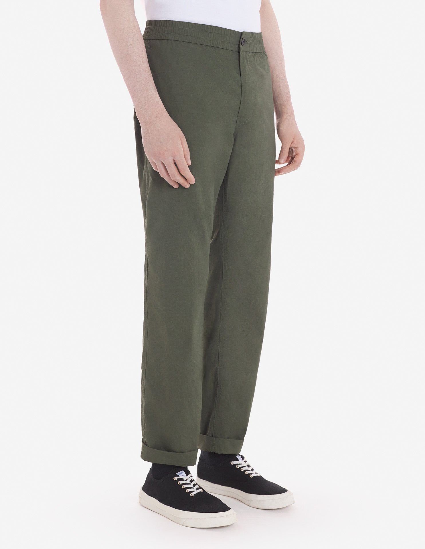 Straight-leg casual trousers with badge - Military Green