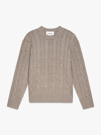 CASHMERE CABLE CREWNECKLIGHT BROWN