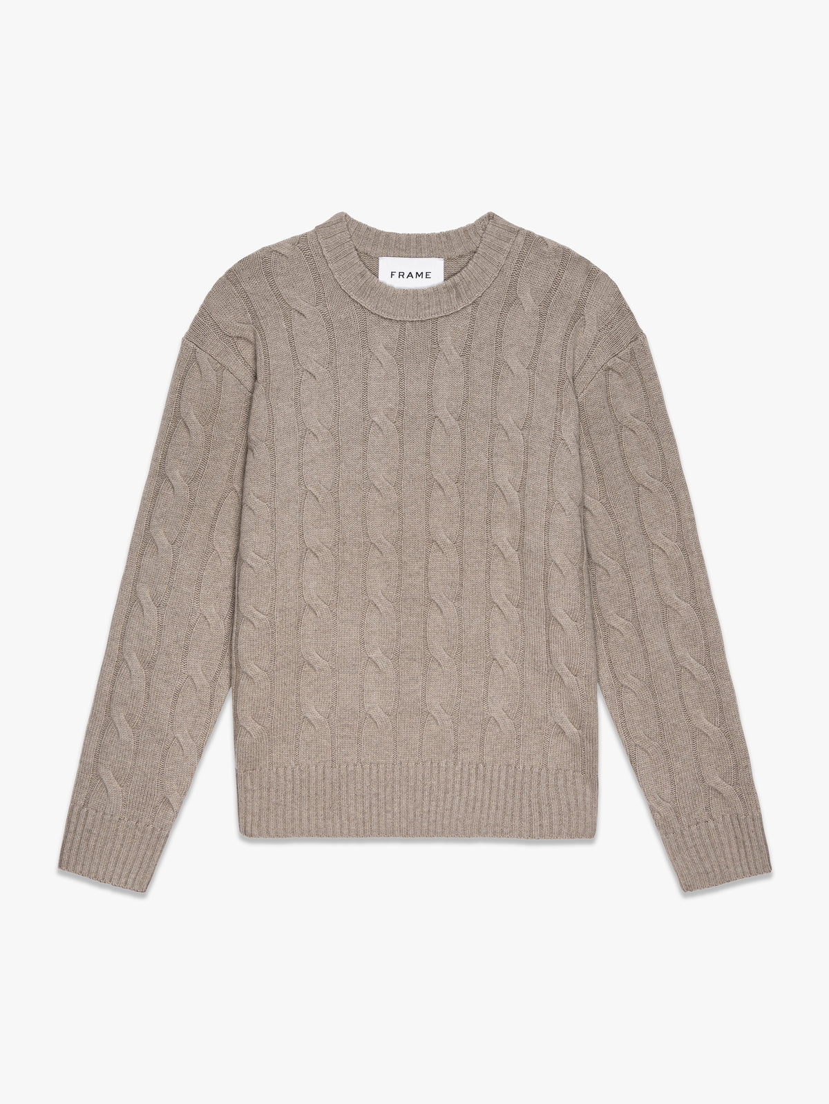CASHMERE CABLE CREWNECKLIGHT BROWN