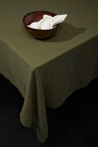Nappe en satin de lin - Olive