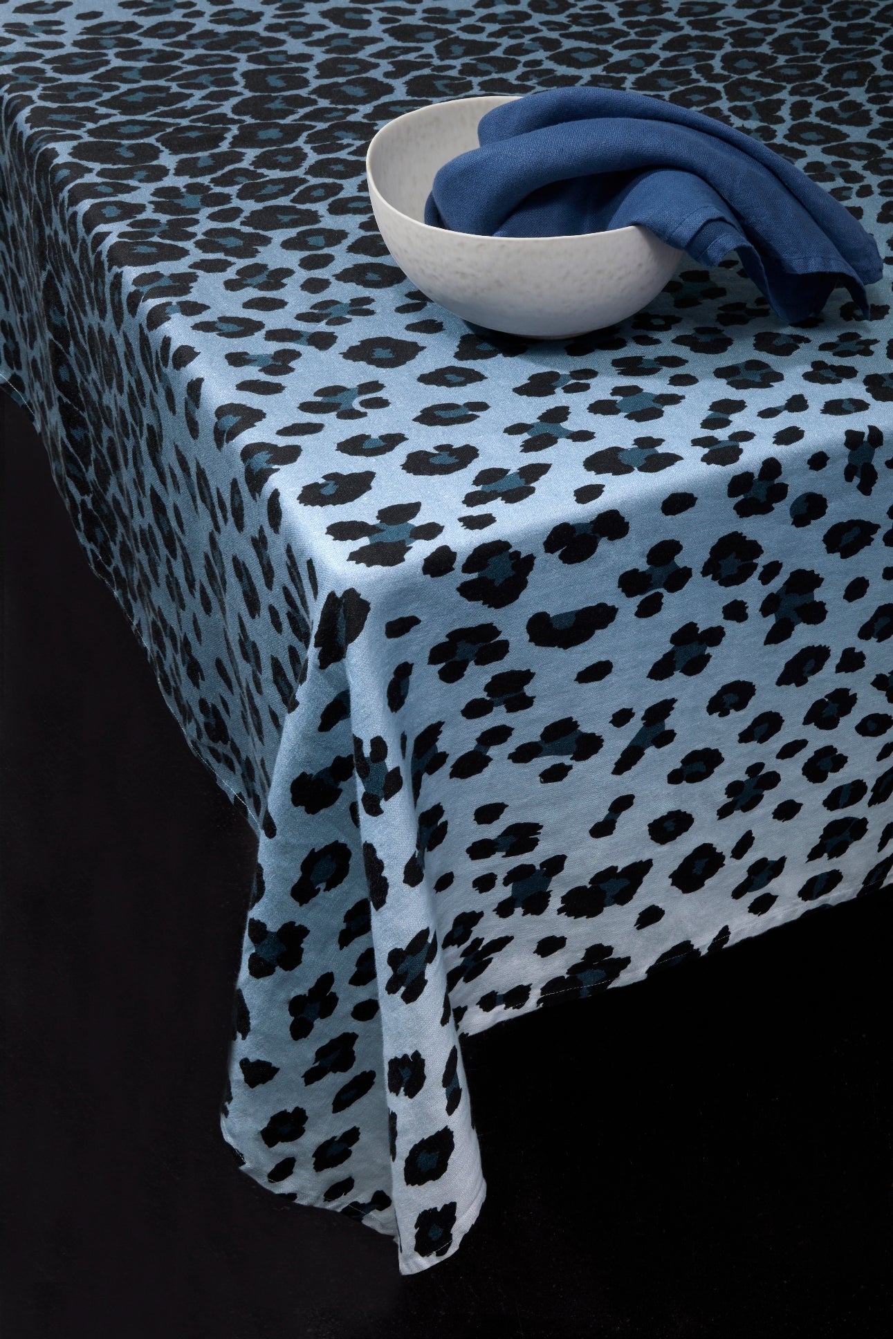 Nappe Léopard en lin - Bleu