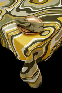 Nappe Vagues en lin - Green & Yellow