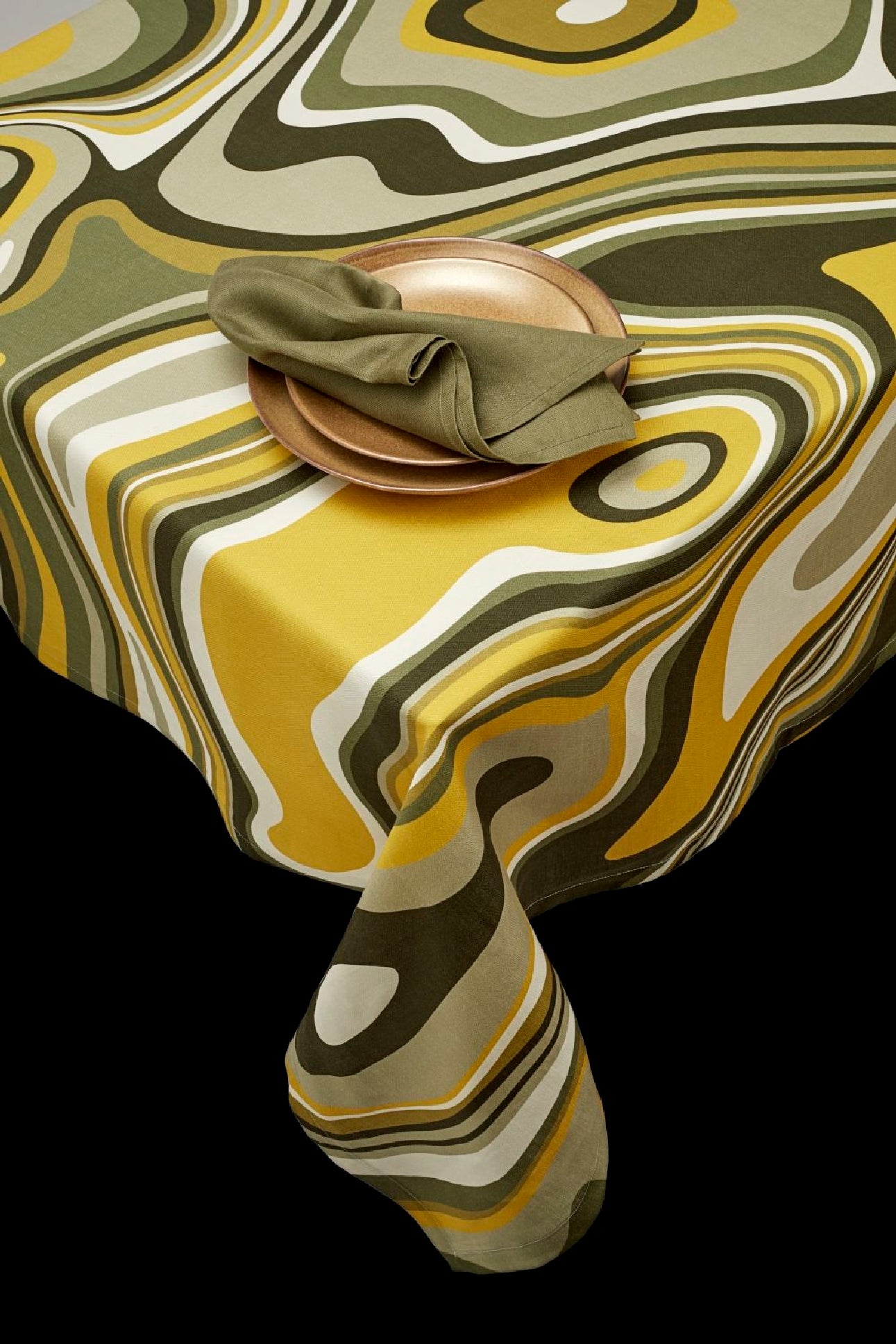 Nappe Vagues en lin - Green & Yellow