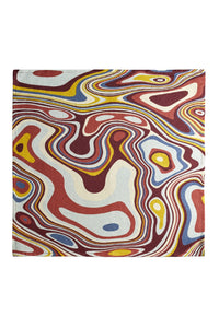 Set of 4 Satin Linen Wave Print Napkins - Red & Yellow