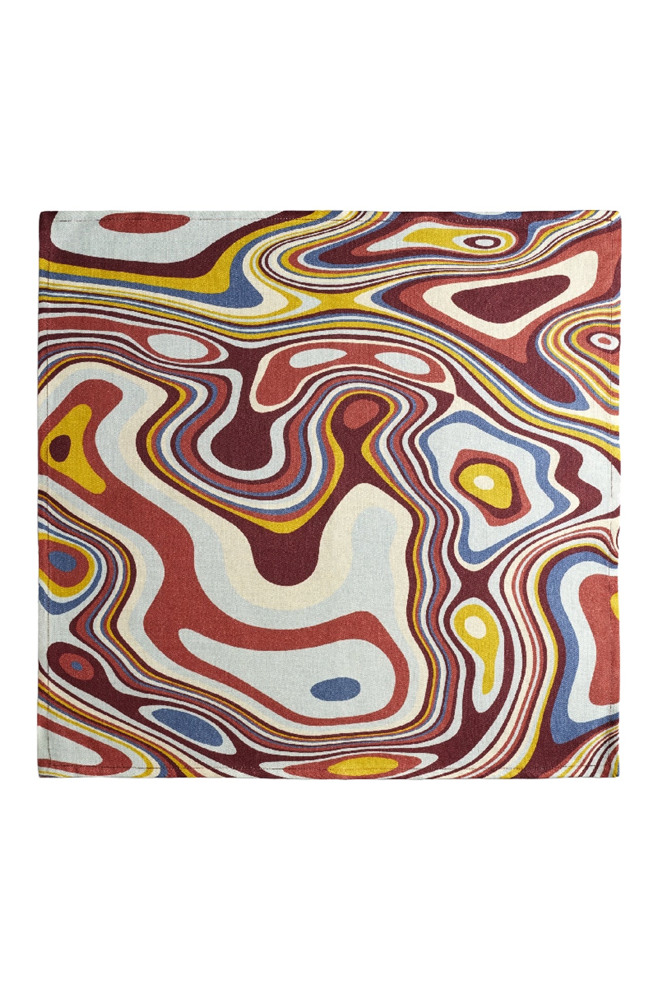 Set of 4 Satin Linen Wave Print Napkins - Red & Yellow