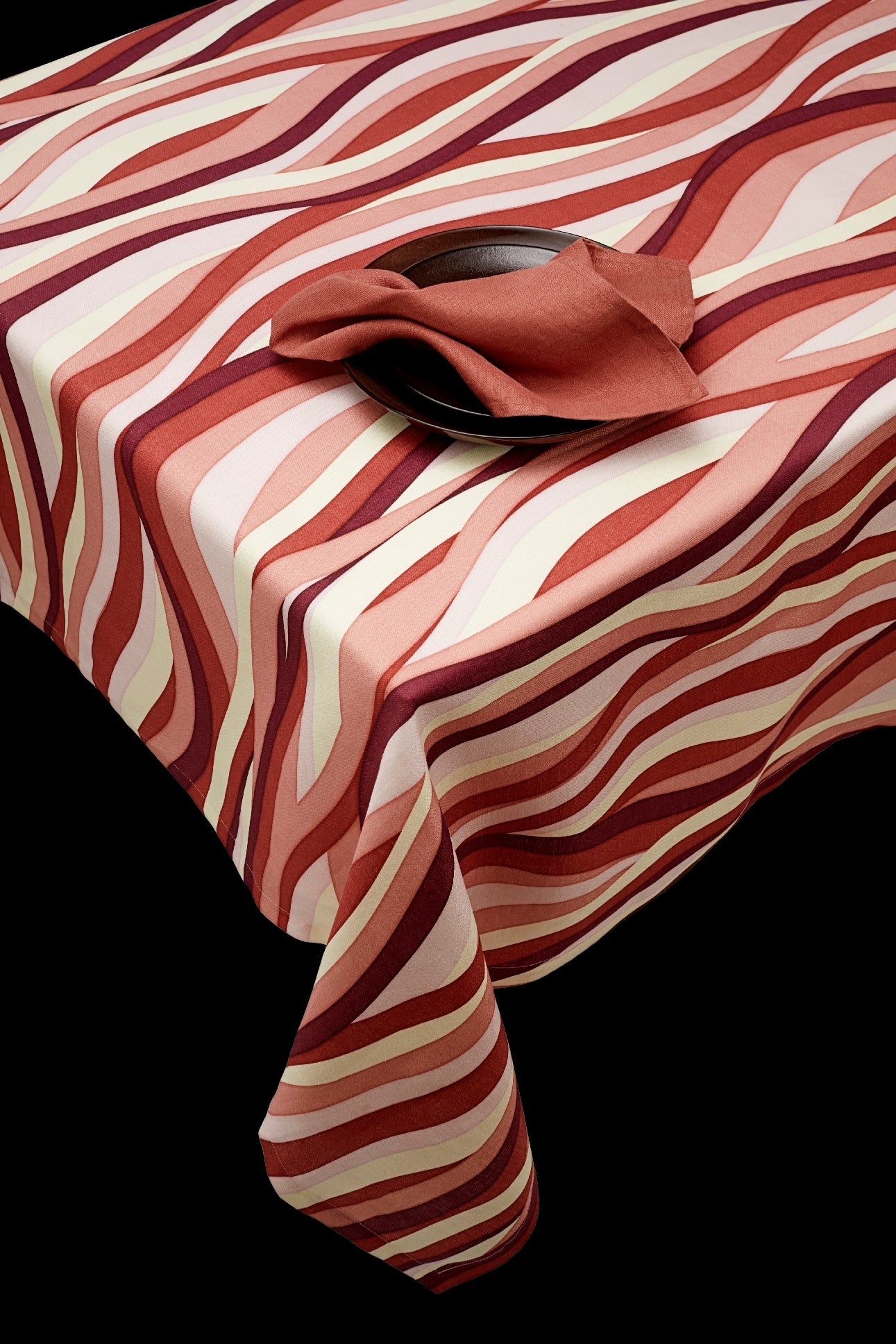 Nappe en satin de lin imprimé paysage - Red & Pink