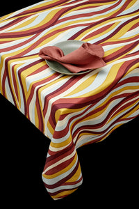 Nappe en satin de lin imprimé paysage - Yellow & Red