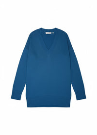 Pull col v coton uni - Bleu Moyen