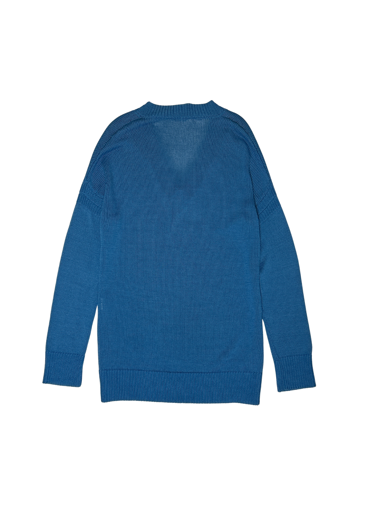 Pull col v coton uni - Bleu Moyen
