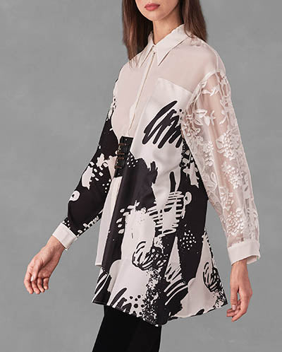 Chemise London en soie - Black & White