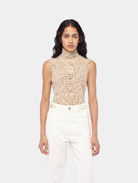 Turtleneck sleeveless top in brushed knit