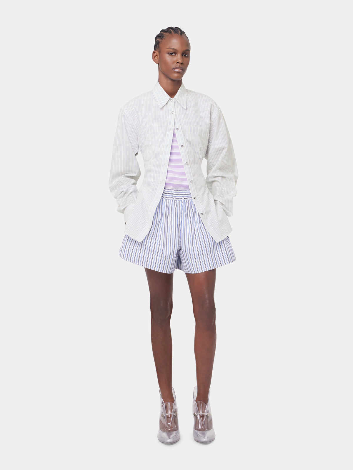 STRIPED SHORTS IN COTTON POPLIN