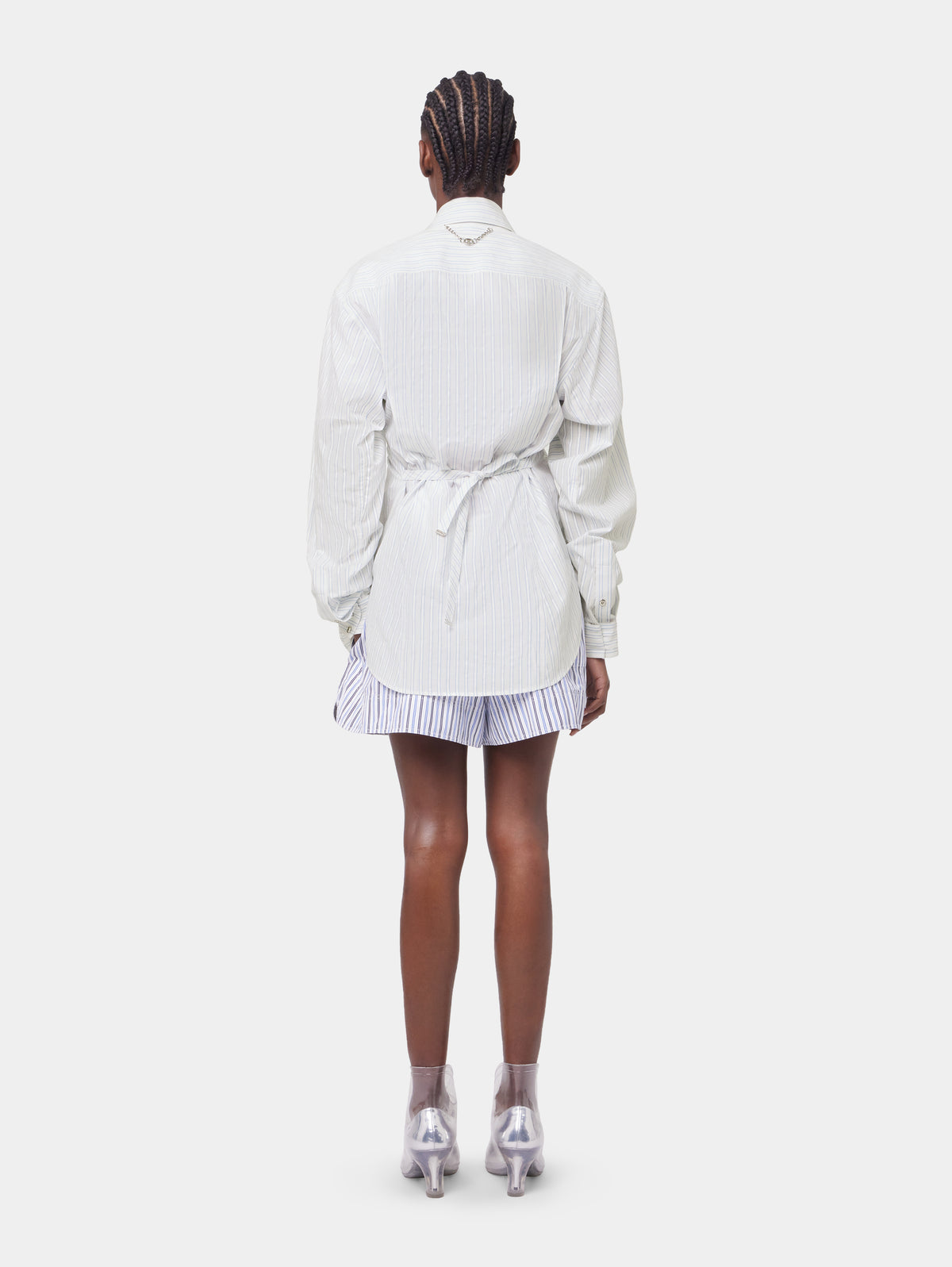 STRIPED SHORTS IN COTTON POPLIN