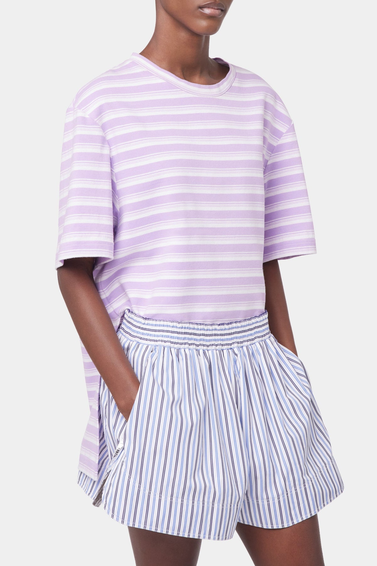 T-shirt oversize violet en jersey de coton - Stripes & White & Lila