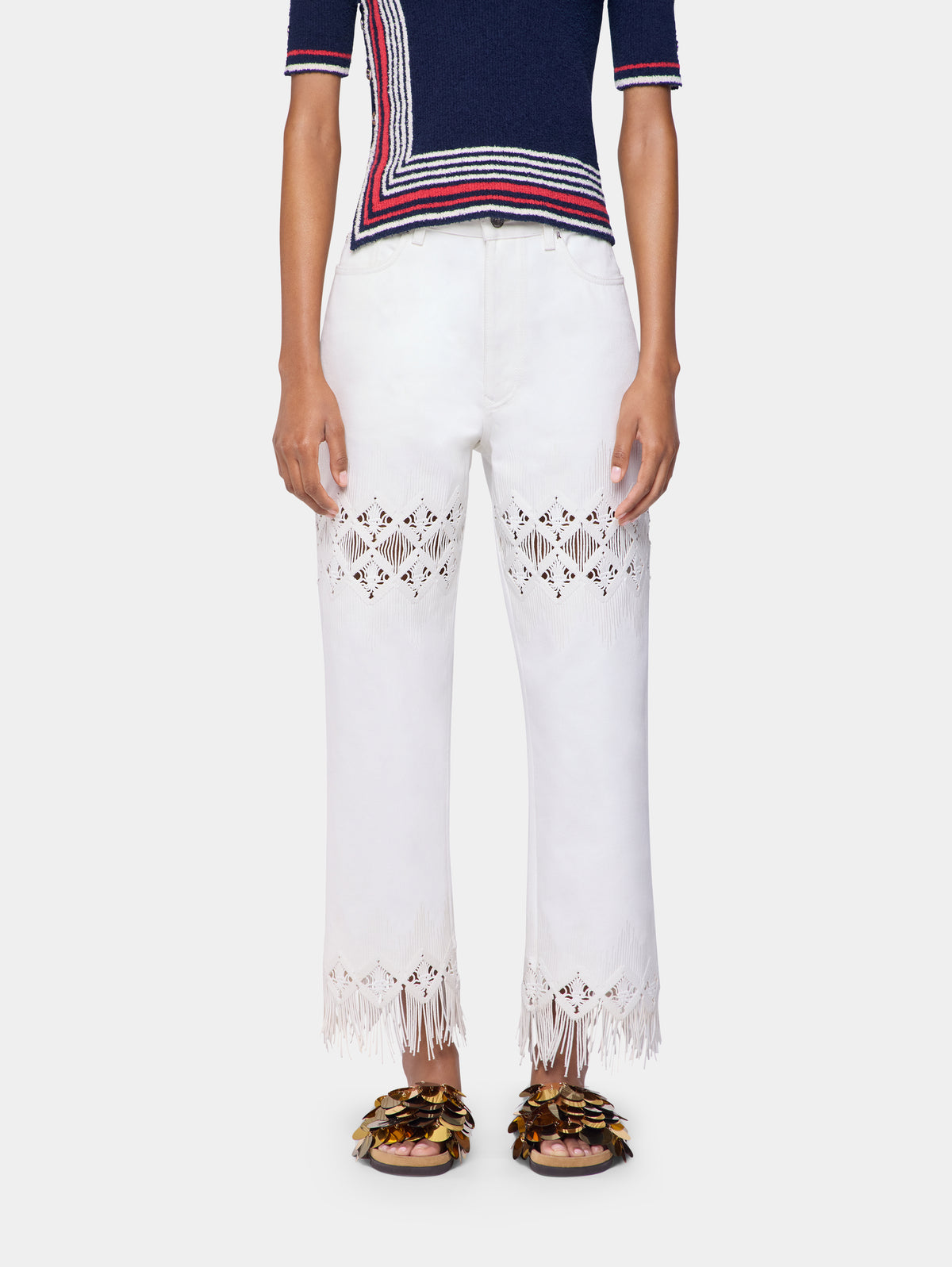 Trousers in denim with embroidery details