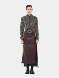 Double layer midi skirt in fake leather