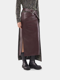 Double layer midi skirt in fake leather