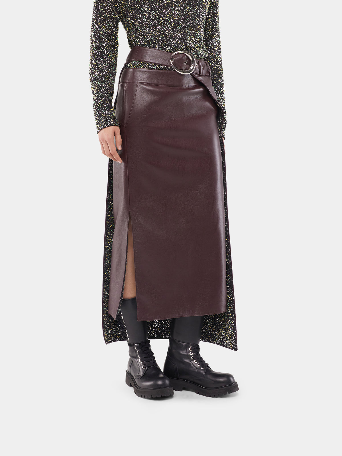 Double layer midi skirt in fake leather