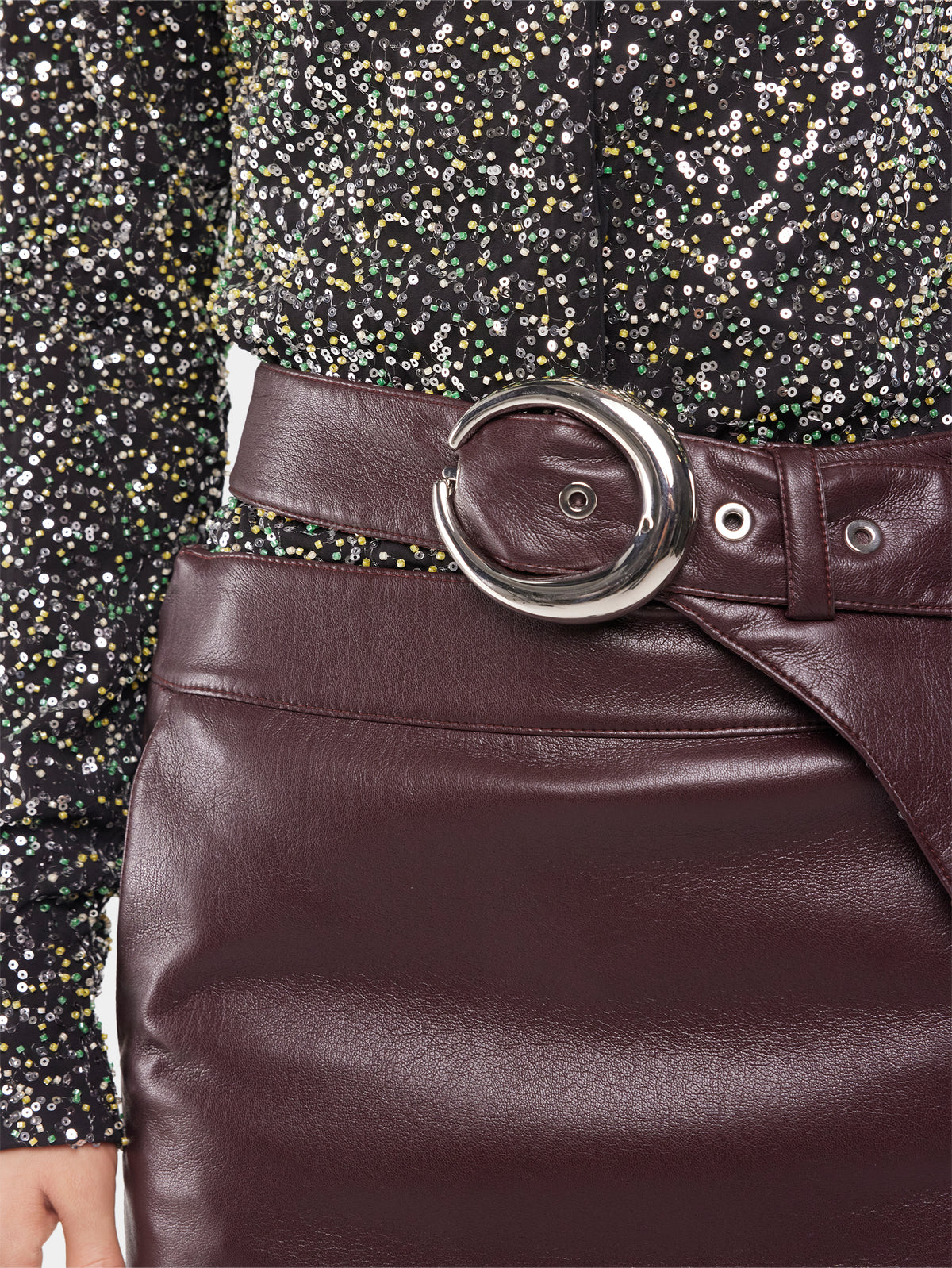 Double layer midi skirt in fake leather