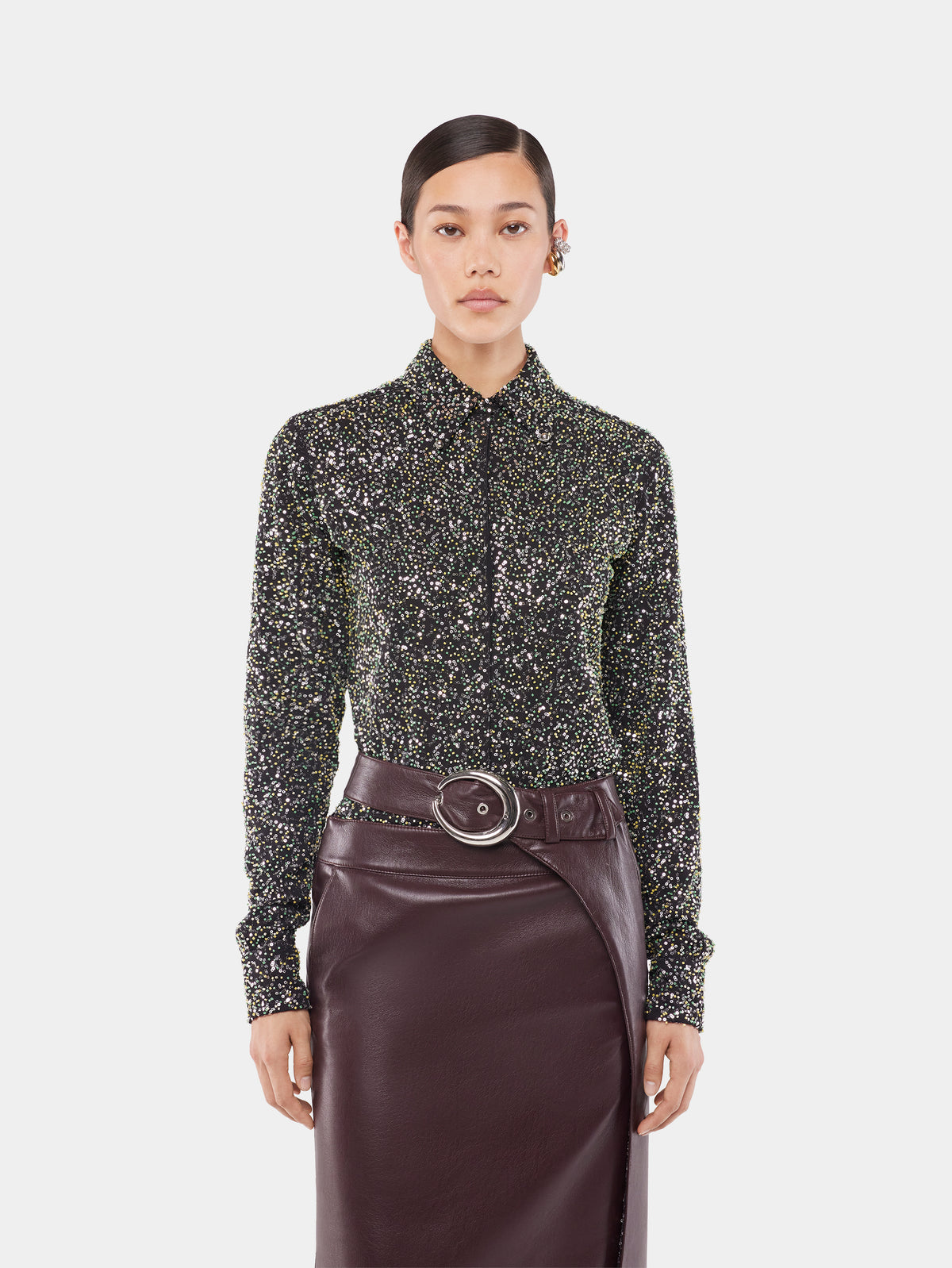 Shirt in crepe with sequin embroidery details