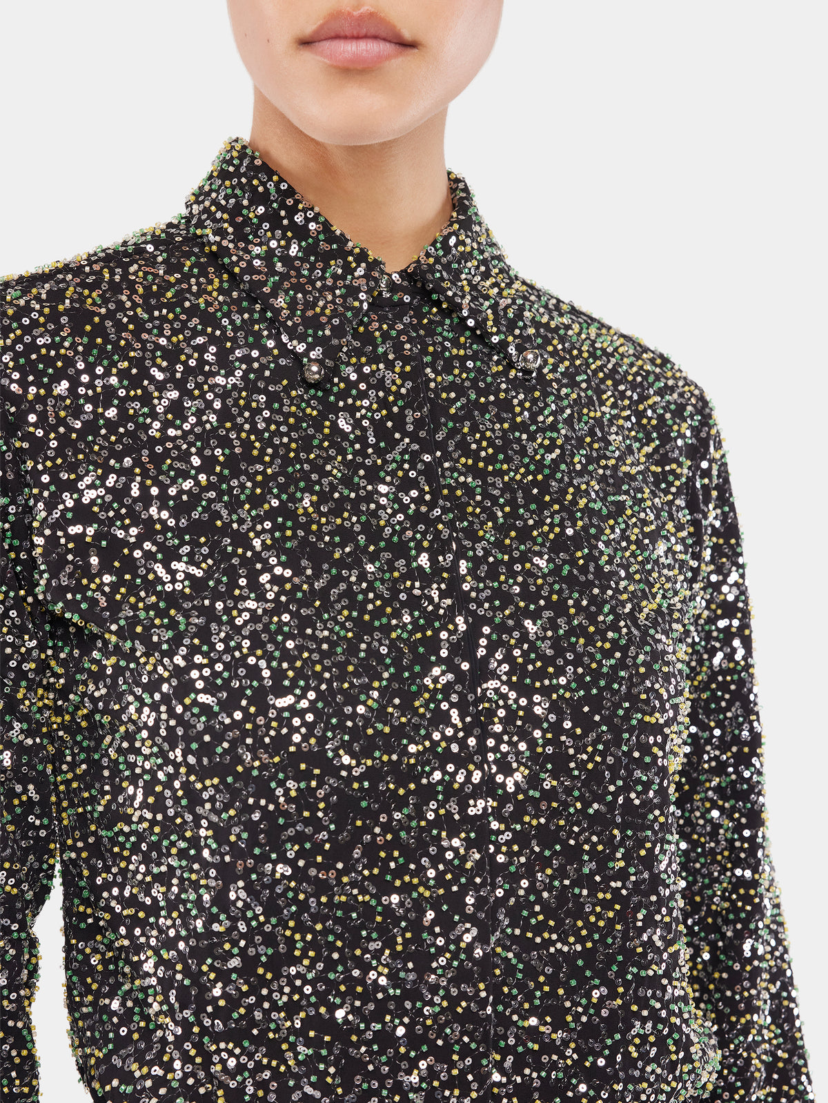 Shirt in crepe with sequin embroidery details