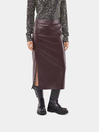 Double layer midi skirt in fake leather