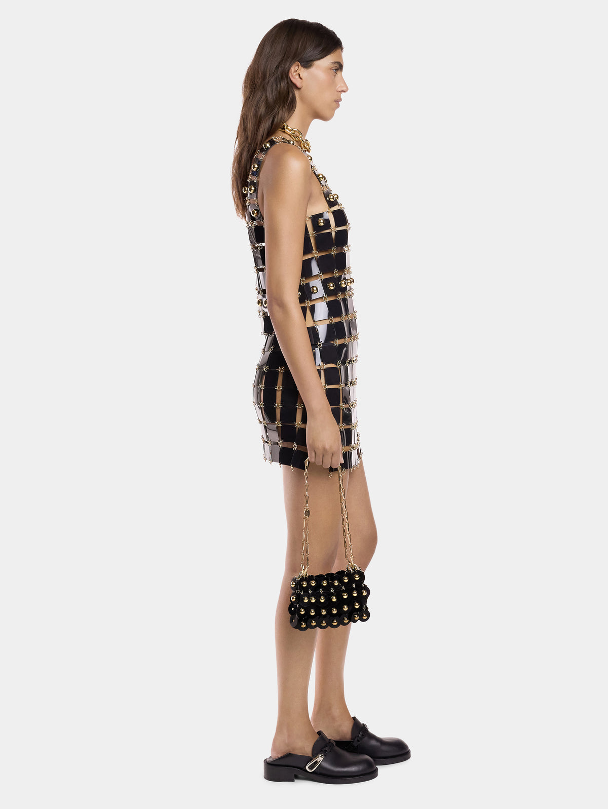 SHORT DRESS IN RHODOID ASSEMBLY