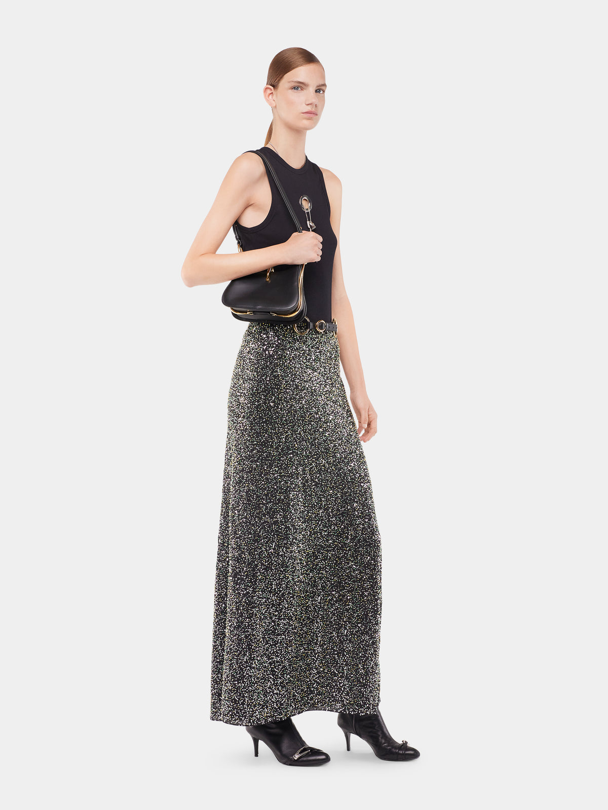 Long skirt in crepe with sequin embroidery details