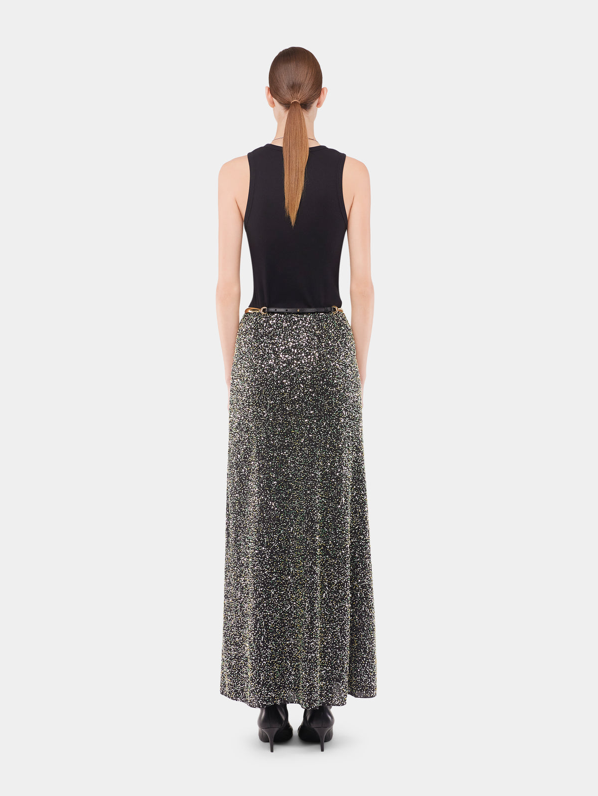 Long skirt in crepe with sequin embroidery details