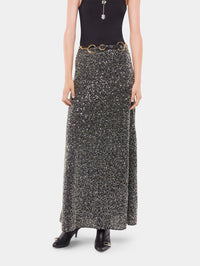 Long skirt in crepe with sequin embroidery details