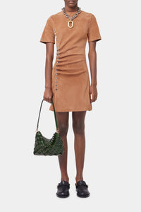 Robe drapé pression en daim  - New Caramel