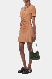 Robe drapé pression en daim  - New Caramel