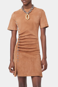 Robe drapé pression en daim  - New Caramel