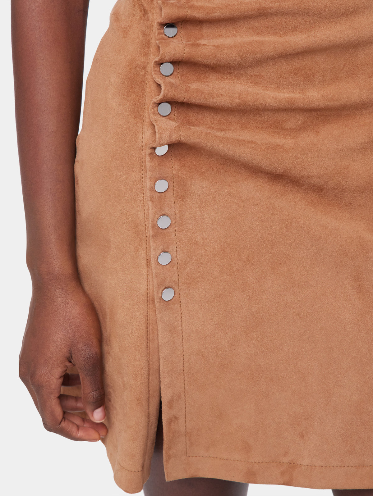 CAMEL SHORT DRAPED DRESS IN LEATHER