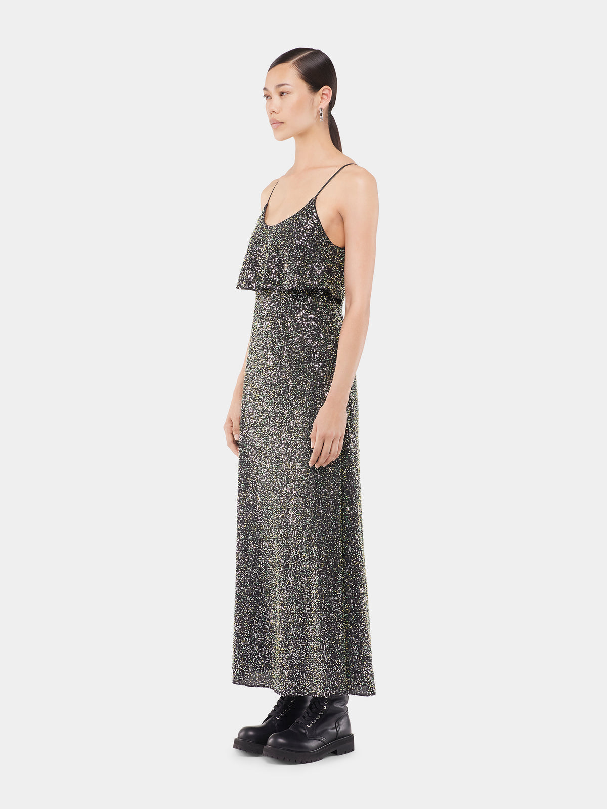 Midi dress in crepe with sequin embroidery details