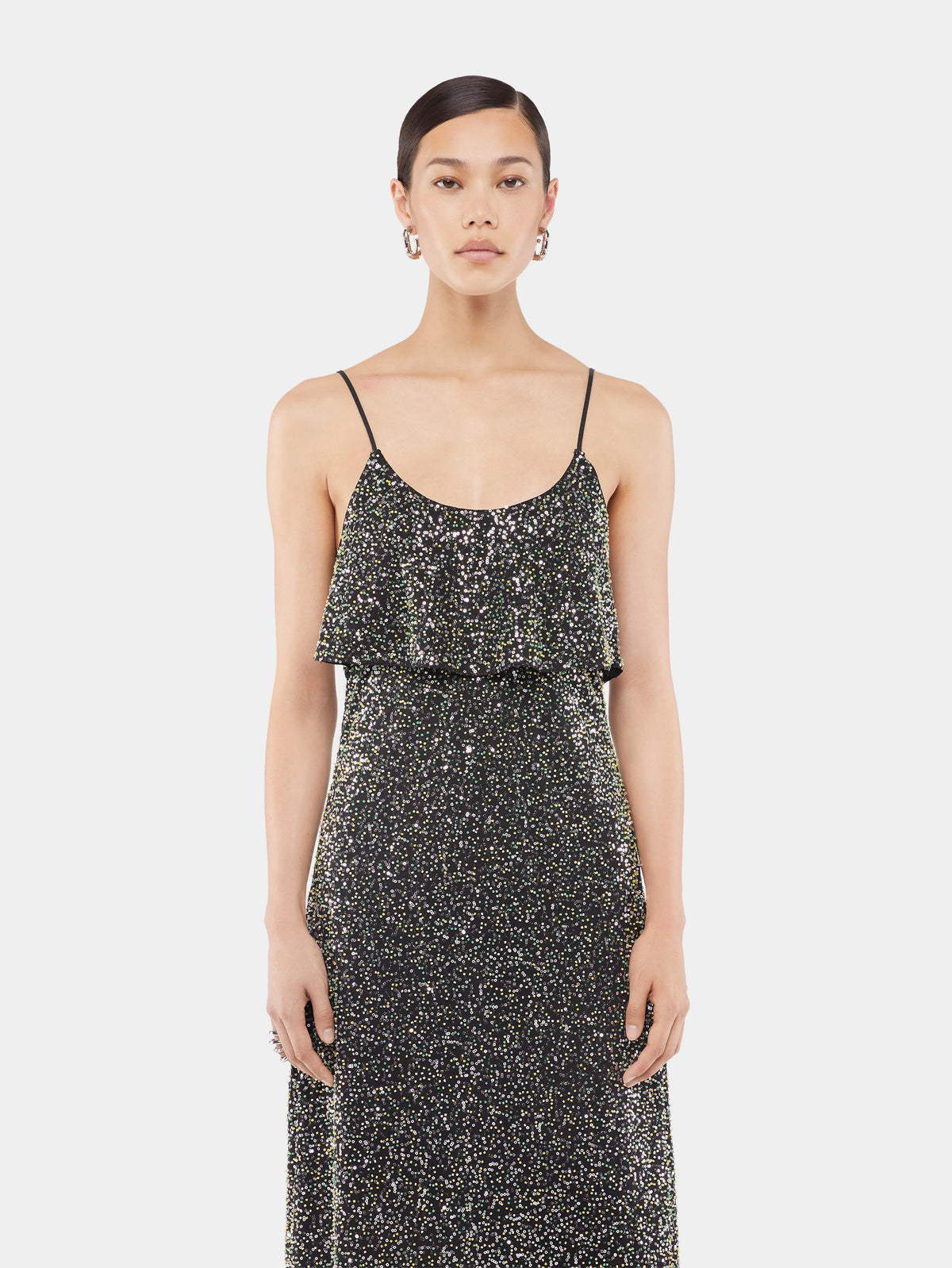 Midi dress in crepe with sequin embroidery details