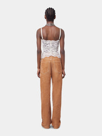 CAMEL FLARED DENIM TROUSERS